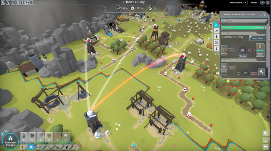 3 Red Watchtowers attacking 1 Blue Watchtower
